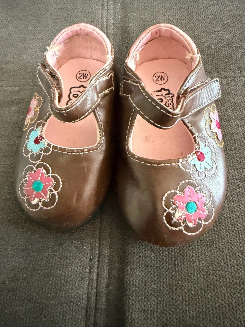 Baby & Walker Girls Brown Floral Mary Jane Shoes